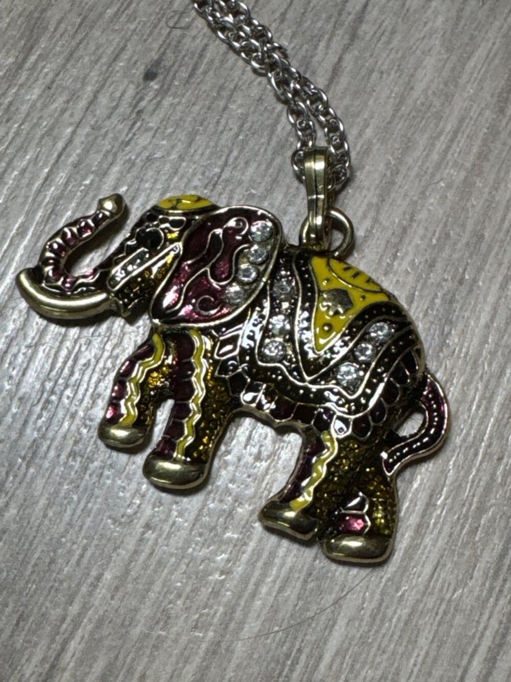 Elephant Pendant Necklace With Multicolor Enamel & Chain Gold-Tone Finish Rhines